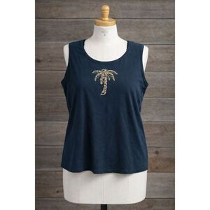 Palm Grove Petite XL Palm Tree Tank Navy Sequin Coastal Resort Top Black